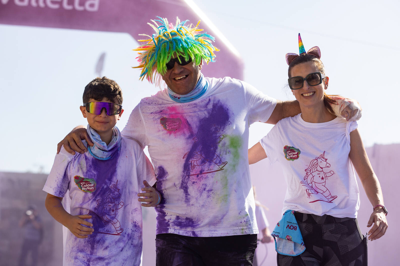 Family finishing covered in colour